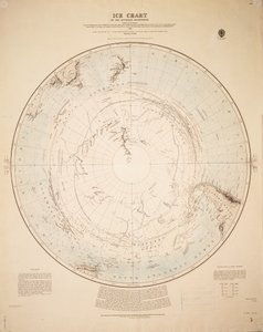 Eiskarte der südlichen Hemisphäre, zusammengestellt aus den Reisen von Cook 1772-5, Bellingshausen 1819-21... und Shackleton 1908-9 von British School