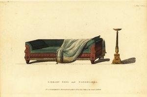 Bibliotheksofa aus geschnitztem Mahagoni mit grünem Marokko-Leder von British School