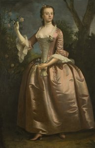 Porträt einer Dame in einem rosa Kleid von British School