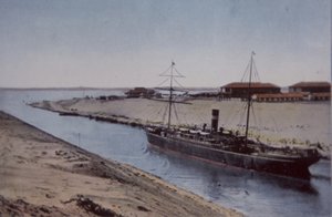 Schiff durchquert den Suezkanal, Ende des 19. Jahrhunderts von British School