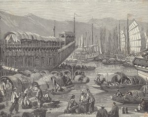 Schiffe im geschäftigen Hafen, Shanghai, China von British School