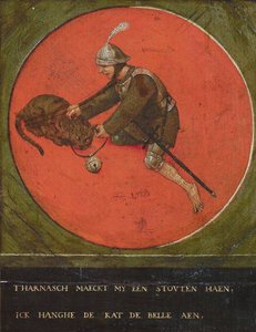 Gib mir eine Rüstung und ich werde mutig genug, die Katze zu bändigen, 1558 von Bruegel