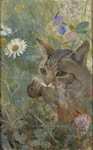 Eine Katze mit einem jungen Vogel im Maul, 1885 von Bruno Andreas Liljefors