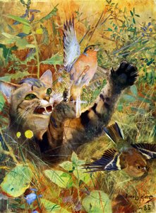 Eine Katze und ein Buchfink von Bruno Andreas Liljefors