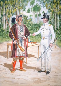 Osceola, Häuptling der Seminolen bei einem Vertrag mit einem Offizier des 2. Regiments der US-Dragoner in Florida