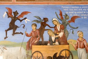 Bulgarien, Rila-Kloster, Fresko in der Kirche der Geburt der Jungfrau von Bulgarian School