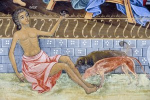 Bulgarien, Rila-Gebirge, Rila-Kloster, Nahaufnahme eines Freskodetails in der Kirche der Geburt der Jungfrau