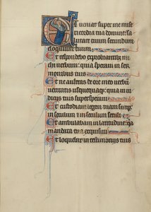 Initial E: Ein Mann hält eine Schriftrolle von Bute Master