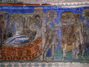 Heilung der Schwiegermutter von Simon Petrus und des Gelähmten, Byzantinisches Fresko (12. Jahrhundert), Tokali Kilise (Schnallenkirche) (12.-13. Jahrhundert), Göreme (UNESCO-Welterbe) von Byzantine