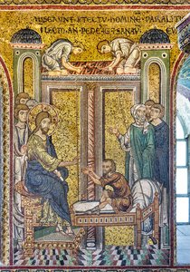 Jesus heilt den Gelähmten, byzantinisches Mosaik, Episoden aus dem Leben Christi, XII-XIII. Jahrhundert von Byzantine