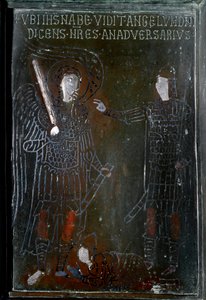 Josua trifft einen Engel auf einer Bronzetürkachel, hergestellt in Konstantinopel im Jahr 1076. Monte Sant