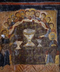 Das letzte Abendmahl, Byzantinisches Fresko (13. Jahrhundert), Gulsehir Karsi Kilise (Kirche des Heiligen Johannes), Göreme (UNESCO-Welterbe) von Byzantine
