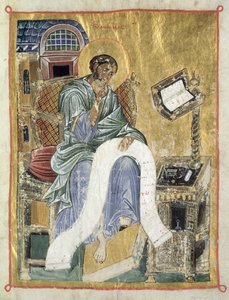 St. Markus schreibt sein Evangelium (Blatt aus einem Psalter) von Byzantine