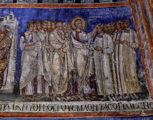 Der heilige Paulus legt seine Hände auf neu Getaufte von Byzantine