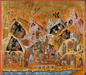 Die Entschlafung des Heiligen Sabbas des Geheiligten, Ende des 16. Jahrhunderts von Byzantine