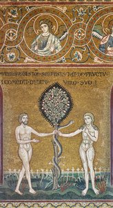 Die Erbsünde, byzantinisches Mosaik, Alttestamentlicher Zyklus-Irdisches Paradies, XII-XIII Jahrhundert