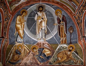 Verklärung, byzantinisches Fresko (12. Jahrhundert), Karanlik Kilise (Dunkle Kirche) (12.-13. Jahrhundert), Göreme (Unesco-Weltkulturerbe)