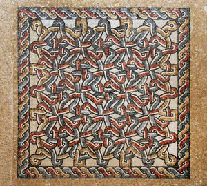 Mosaikboden aus dem Bema-Bereich der frühbyzantinischen Kirche in Shiloh, Westjordanland, 380-420 n. Chr. (Mosaik) von Byzantine Byzantine