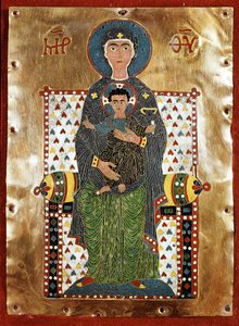 Byzantinische Kunst: „Jungfrau mit Kind“ (Jungfrau mit Kind) Emaille des 12. Jahrhunderts von Byzantine School