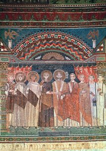 Konstantin IV. gewährt Bischof Reparatus Privilegien für die Kirche von Ravenna, 671-77 (Mosaik) von Byzantine School