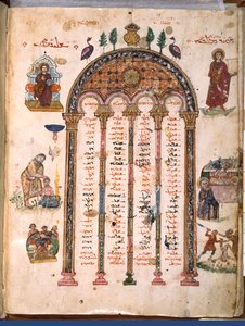 F.4v, Kanontafeln, aus den Rabula-Evangelien, 586 n. Chr. von Byzantine School