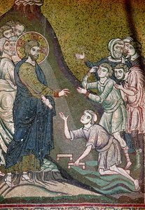 Jesus heilt die Lahmen und Blinden (Mosaik)
