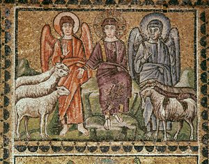 Jesus trennt die Schafe von den Böcken (Detail der Mosaiken, 6. Jahrhundert) von Byzantine School