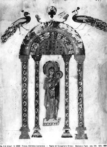 Madonna mit Kind, Folio aus den Rabula-Evangelien, 586 n. Chr. von Byzantine School