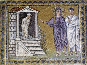 Auferstehung des Lazarus, Wandmosaik in der Kirche von Sant