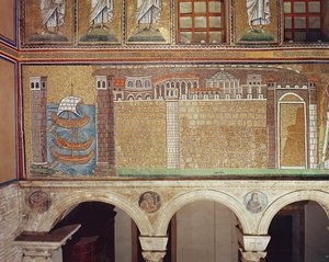 Die Flotte im Hafen von Ravenna, 535-38 n. Chr. (Mosaik) von Byzantine School