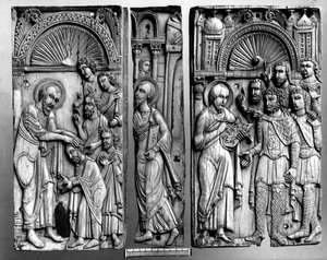 Drei Plaketten vom Thron, der angeblich aus Grado stammt, 6.-7. oder 11. Jahrhundert von Byzantine School
