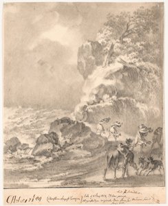 Felsenküste mit Figuren im Sturm von C.A. Lorentzen