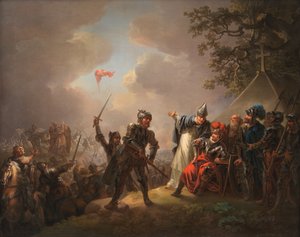 Die Legende der dänischen Flagge (der Dannebrog), die während der Schlacht von Lyndanise (Tallinn) in Estland im Jahr 1219 vom Himmel fiel von C.A. Lorentzen