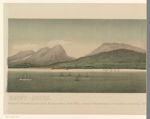 Ansicht der Küste von Groß-Atjeh, mit der Flotte der Ersten Atjeh-Expedition vor der Küste von C.A. Whitten