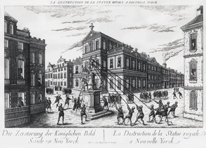 Amerikanische Separatisten reißen das Denkmal für König Georg von England in New York nieder von J.B. and Brown J. Rowbotham