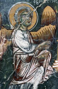 Engel, Detail des bemalten Gewölbes der Kirche Agios Georgios, Mourne, Kreta, Griechenland (Foto)