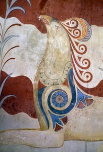Greif, Fresko im Thronsaal, Palast von Knossos, Kreta, Griechenland, minoische Zivilisation