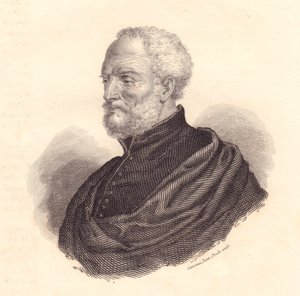 Porträt des italienischen Diplomaten und Geographen Giovanni Battista Ramusio (1485-1557), Kupferstich