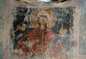 Heiliger, Freskenwände in der Kirche Agios Georgios, Komitades, Kreta, Griechenland (Foto) von J.B. and Brown J. Rowbotham