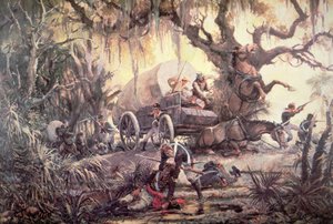 Seminolen-Indianer überfallen einen Versorgungswagen der US-Marines von J.B. and Brown J. Rowbotham