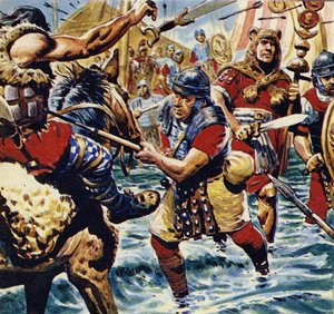Ermutigt durch den Mut des Fahnenträgers gewannen die anderen römischen Legionen an Mut