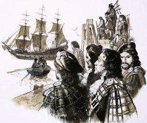 James II. kehrt nach Frankreich zurück nach der Niederlage seiner Anhänger in der Schlacht von Sherrifmuir von C.L. Doughty