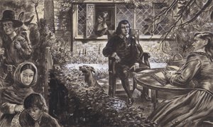 Der Dichter John Milton in seinem Garten mit seinen Töchtern