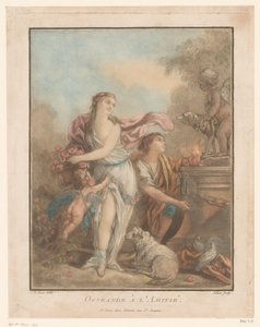 Frauen mit Blumen und Amor von C.L. Jubier