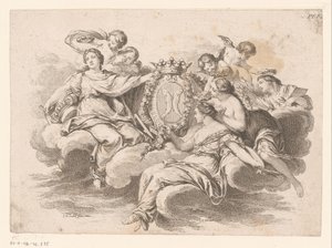 Allegorische Darstellung mit Figuren auf einer Wolke von C.O. Gelirnard