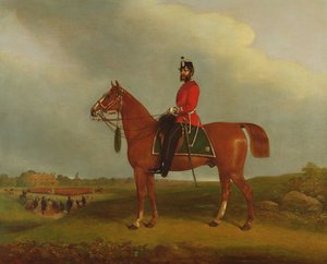 Ein Offizier der Bedford Light Infantry Miliz auf einem Pferd, 19. Jahrhundert