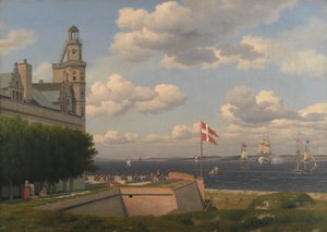 Blick zur schwedischen Küste von den Wällen des Schlosses Kronborg von Christoffer Wilhelm Eckersberg