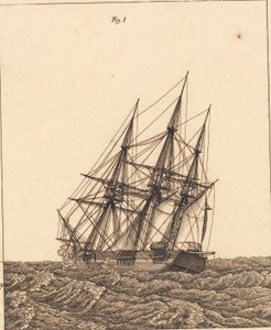 Eine Korvette im Sturm. Illustration zu "Linearperspectiven", Tafel X von Christoffer Wilhelm Eckersberg