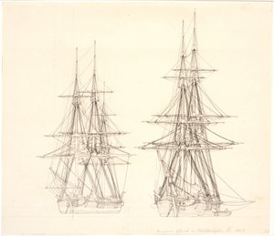 Eine Korvette und eine Brigg vor Anker von Christoffer Wilhelm Eckersberg