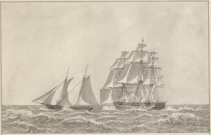 Ein Schoner, der eine verfolgte Fregatte überholt von Christoffer Wilhelm Eckersberg